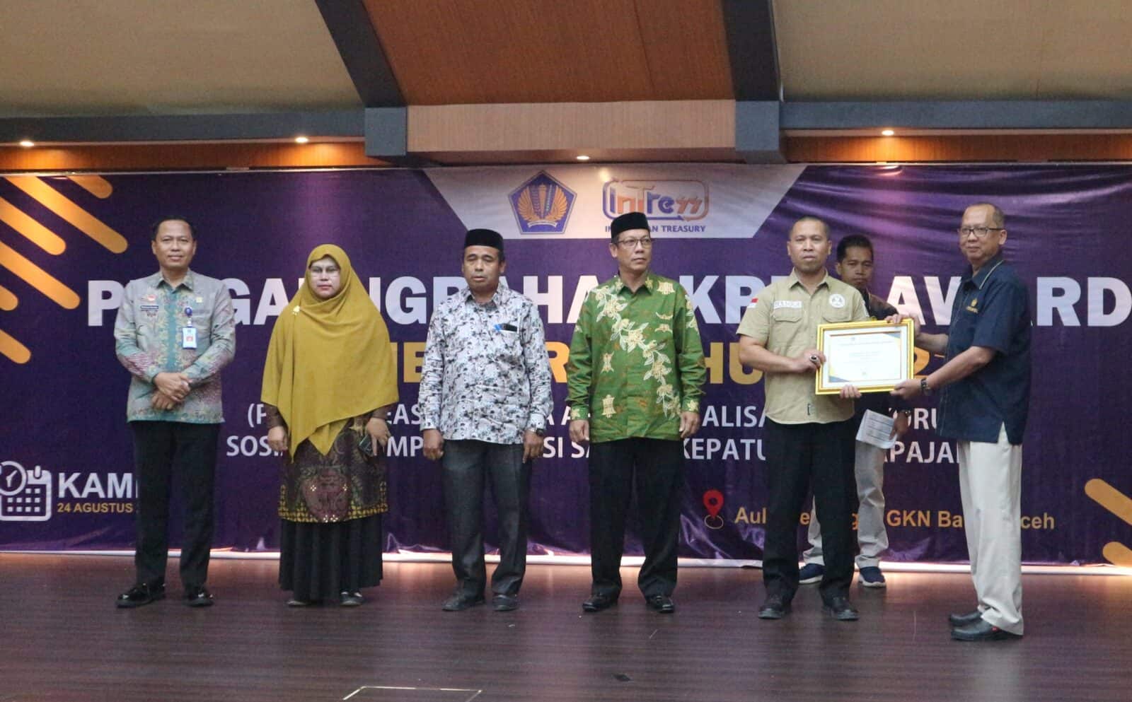 BNN Kota Banda Aceh Meraih Predikat Terbaik Ke – V Kategori Satuan Kerja dengan Tingkat Akurasi SPM Terbaik Periode Semester I Dalam Acara KPPN Award Tahun 2023